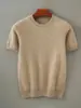 Suéter Fino de Manga Corta para Hombre 100% Lana Pura Cuello Redondo Camiseta de Punto Base para Jóvenes Ropa Interior Base Interior