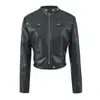 Chaqueta de Cuero Corta Estilo Motocicleta Retro con Cuello Alto para Mujer 2026 Otoño Nueva Chaqueta Top Versátil Favorecedora y Adelgazante