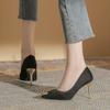 6681-38 Versión coreana de tacones altos metálicos nuevos zapatos de gamuza sexy tacón puntiagudo profesional Joker zapatos de mujer
