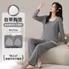 Conjunto de Homewear Feminino de Algodão para Primavera e Outono, Duas Peças com Bojos, Blusa de Manga Longa e Calça, Gola Redonda, para Transmissão ao Vivo e E-commerce Transfronteiriço