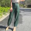 Calça Feminina de Linho Cropped Hallen Nova Verão 2024 Simples Versátil Cobre o Quadril Cintura Alta Emagrecimento Solta Casual