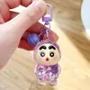 Mini Chaveiro de Pelúcia Shin-Chan em Acrílico com Areia Líquida Infundida com Óleo, Pingente de Mochila da Série de Desenhos Animados Fofos Piscante