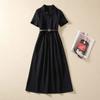 Principios de Primavera Nueva Moda Versátil Ropa de Trabajo D Hogar Azul Marino Cuello de Traje con Mangas Mangas Abullonadas Vestido Ajustado Lugar de Trabajo
