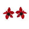 Para Pendientes Retro de Flor Roja Más Vendidos en Europa y América, Pendientes de Botón de Flor Roja con Estambres de Flor de Pedrería Negra Hechos a Mano al por Mayor