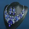 Conjunto de Colar e Brincos de Liga de Cristal de Vidro com Strass Europeu e Americano Popular para Cruzamento de Fronteiras, Casamentos, Banquetes e Festas