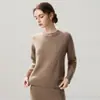 Otoño e Invierno Nueva Camiseta Base de Punto de Cachemira Moda Suave Cómoda Color Sólido Cuello Redondo Manga Larga Sencilla Temperamento Femenino