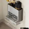 Estante de Almacenamiento para Cocina Estante para Especias Acero al Carbono Sin Taladro Montado en Pared Estante de Pared para Condimentos Portacuchillos de Cocina