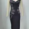 Tejido de punto moderno transfronterizo europeo y americano, Vestido negro sencillo y elegante con un ambiente único, Longitud midi, Elástico, Tirantes anchos elegantes