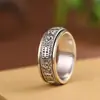 Anillo de personalidad S925 de plata con diseño de Ciervo Dorado vintage, artesanía rotatoria en Sánscrito, anillo simple y moderno de diez mil caracteres para hombre