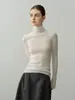 Suéter de lana 160S de hilo Yangtze calibre 18, de punto fino para mujer, cuello alto, suéter de punto minimalista, corte ajustado, sin costuras, capa base cálida
