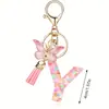 Llavero de moda con letras rosas, lentejuelas de amor, borla de mariposa, llavero, accesorios de colgante de epoxi de cristal para damas