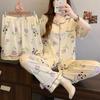 Pijama Panda Tulipa Fofa Feminina Verão Fina Tecido Amassado Manga Curta Solta Confortável Roupa de Casa Conjunto de Três Peças Atacado