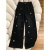 Outono de 2026 High Street Americana Retrô Bordado de Cachorro Cintura Alta Perna Larga Valorizador Solto Plus Size Jeans Calças Longas Femininas