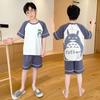 Pijamas de Verano Delgados y Transpirables de Algodón Peinado de Manga Corta para Niños Medianos y Grandes, Ropa para el Hogar con Aire Acondicionado que se puede usar en el exterior