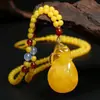 Pingente de Rosa de Cera de Abelha Estilo Étnico Colar Longo Conta de Âmbar Corrente de Suéter Pingente de Cabacinha Flor Esculpida para Mulheres