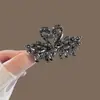 Presilha de cabelo de cisne de tamanho médio com strass de alta qualidade, estilo novo para mulheres, acessório de cabelo preto gunmetal, presilha de cabelo única para a parte de trás da cabeça, adequada para penteados semi-presos