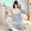 Bata de noche para mujer talla grande para primavera y otoño, con copas en el pecho, algodón nube, manga larga, estilo princesa, adecuada para mujeres de talla grande, se puede usar como ropa de casa y se puede usar en el exterior