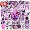 Compra directa transfronteriza de 50 pegatinas decorativas impermeables estilo fantasía oscura de calavera rosa y morada, castillo de cristal, mariposa y rosa para agendas