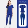 Conjunto de Uniforme Quirúrgico de Color Sólido de Dos Piezas con Cuello Abierto y Media Cremallera Uniforme de Trabajo Hospitalario Uniforme de Enfermera Multicolor Venta al por Mayor