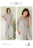 Conjunto de pijama de seda gelada para o verão com estampa, corte solto, tamanho grande, respirável e fresco, adequado para jovens casais, roupa de casa feminina