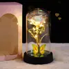 Flor de Rosa con Lámina de Oro en Cubierta de Cristal Muñeca Luminosa Flor Eterna Decoración para San Valentín, Navidad, Regalo para Novia o Esposa