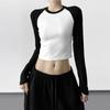 Camiseta Americana Retro de Manga Larga con Manga Raglán para Mujer, Nueva Sexy Ajustada Interior Slim Top Corto Camiseta Básica
