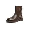 Botas Martin Super Estilosas 2026 para Mujer, Estilo Británico Retro de Nicho con Hebilla de Cinturón, Efecto Adelgazante, Tacón Grueso, Cremallera Lateral, Estilo Motociclista de Exportación