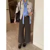 ICCIICC Pantalones Rectos de Lana Estilo Minimalista Old Money Otoño Invierno Pantalones Casuales de Traje de Nueve Puntos Petite para Viajar 3014