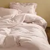 Juego de ropa de cama individual/doble estilo coreano, floral fresco, ultra suave, amigable con la piel, 100% algodón, gasa lavada de doble capa, juego de tres o cuatro piezas, flor de cerezo clara
