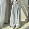 Traje de Algodón Lavado para Mujer Pantalones de Pierna Ancha Verano 2026 Nuevo Cintura Alta Holgado Casual Recto Largos