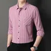Camisa de Manga Larga a Rayas para Primavera y Otoño para Hombre de Mediana Edad Casual de Negocios 2023 Bolsillo Real Algodón Lino Camisa de Hombre Papá