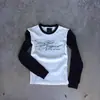 Camiseta Unisex de Manga Longa Estilo de Rua com Estampa de Carta Transfronteiriça Europeia e Americana Venda por Atacado Cor Color-Blocking Bordado de Carta Roupa com Gola Redonda