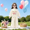 Elegante Conjunto de Sudadera para Niñas Primavera-Otoño Estilo Coreano con Oso y Lazo Pantalones de Pierna Ancha Conjunto de Dos Piezas Ropa Infantil Estilo Ins para Exportación