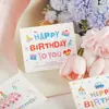 Cartão de aniversário fofo de desenho animado, cartão de feliz aniversário, flores para presente, cartão de mensagem, cartão de decoração de buquê