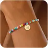 Pulsera de Cuentas de Arroz de Colores Odomine Transfronteriza con Colgante Redondo de 26 Letras Inglesas Pulsera de Joyería Bohemia para Mujeres