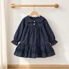 Nuevo cárdigan de punto dulce de otoño con cuello de muñeca, vestido de manga larga de lunares, conjunto de dos piezas para niñas