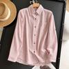 2024 Verão Nova All-match Loosen Vertical Stripe Sleeve Single-breasted Sun-protective Clothing Shirt Camisa Feminina de manga comprida