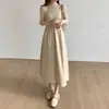 Vestido largo de punto coreano ins simple de cuello medio alto, estilo diosa, vestido suéter suelto de longitud media