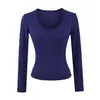 Suéter de Cuello en U Ajustado de Manga Larga para Mujer Otoño Nuevo Americano Sexy Delgado Hombro Derecho Top Adelgazante Camiseta Básica