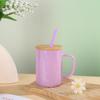Taza de bambú con tapa de pintura arcoíris transfronteriza de alto borosilicato con asa pajita vidrio alta temperatura taza de agua para oficina
