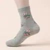 Meias da mamãe para mulheres, de meia-idade e idosas, com flor de lótus, de cano médio, jacquard, punho largo, para idosos, meias de outono e inverno, outono e inverno da vovó, meias Zhuji