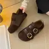 Zapatos planos tipo Mary Jane de cuero sin cordones para mujer, cobertura total estilo Birkenstock, nuevo artículo de otoño, cómodos y fáciles de usar.