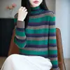 Top básico versátil de punto fino suave de color contrastante vibrante de moda, cuello medio alto, manga larga, para primavera y otoño, temperamento casual