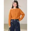 Cardigan de Tricô Laranja Estilo Coreano Retrô para Mulheres Outono Inverno Solto Espessado Macio Grudando Suéter Outerwear Top