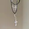 Collar Cruzado con Cuentas Dulce y Fresco para Mujer Multicapa Apilable Sensación de Alta Gama Cadena para Clavícula Estilo Oscuro Colgante Retro Accesorios