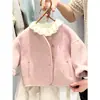 Ropa de abrigo para niñas, colección otoño e invierno 2026 para niños, nuevo top grueso de mezcla de lana rosa, ropa elegante y cálida para bebés