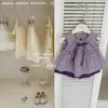 [Ropa Infantil Leen] Conjunto Original de Verano para Niñas con Chaleco Morado de Lunares y Shorts Estilo Coreano Moderno para Bebé