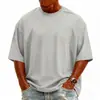Ropa de Hombre Transfronteriza, Talla Grande, Camiseta de Manga Corta Descubierta, Moda de Verano, Versátil, Corte Holgado, Camiseta Básica Estilo Americano, Camiseta de Algodón para Hombre y Mujer