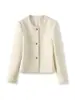 2433604-Estilo Corto Cuello Redondo Moda Elegante Chaqueta Superior de Invierno Nueva para Mujer en Tejido 100% Lana