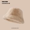 Gorro de pescador de piel de conejo sintética de felpa para mujer, cálido gorro de lavabo para otoño e invierno, pequeño, bonito y combinable, gorro de cabeza grande de felpa.